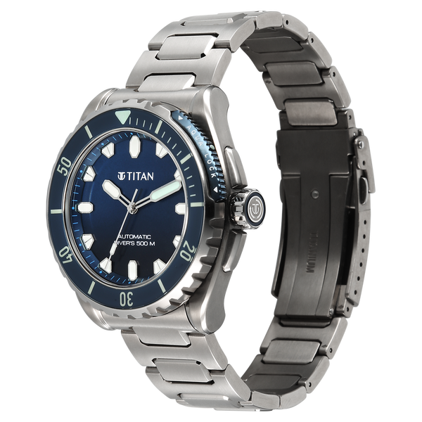 Titan Zero Hour Professional Diver's 500m Limited Edition Automatic Analog with Blue Dial Silver Titanium & Blue FKM Strap Watch for Men - image number 4