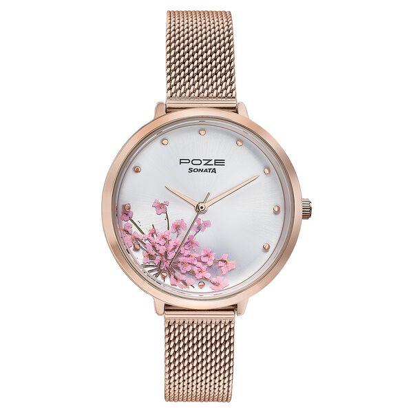 Sonata Poze Quartz Analog Silver Dial Metal Strap Watch For Women - image number 0