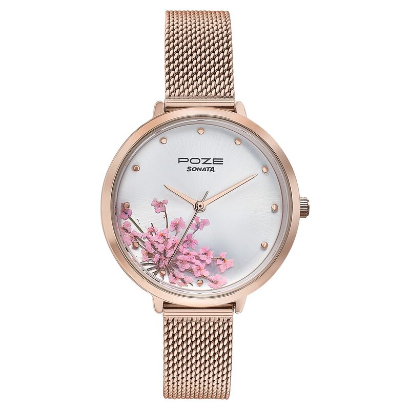 Sonata Poze Quartz Analog Silver Dial Metal Strap Watch For Women