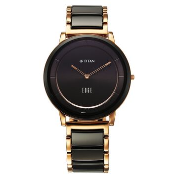 Titan Edge Fusion Quartz Analog Black Dial Black Steel & Ceramic Strap Watch for Men