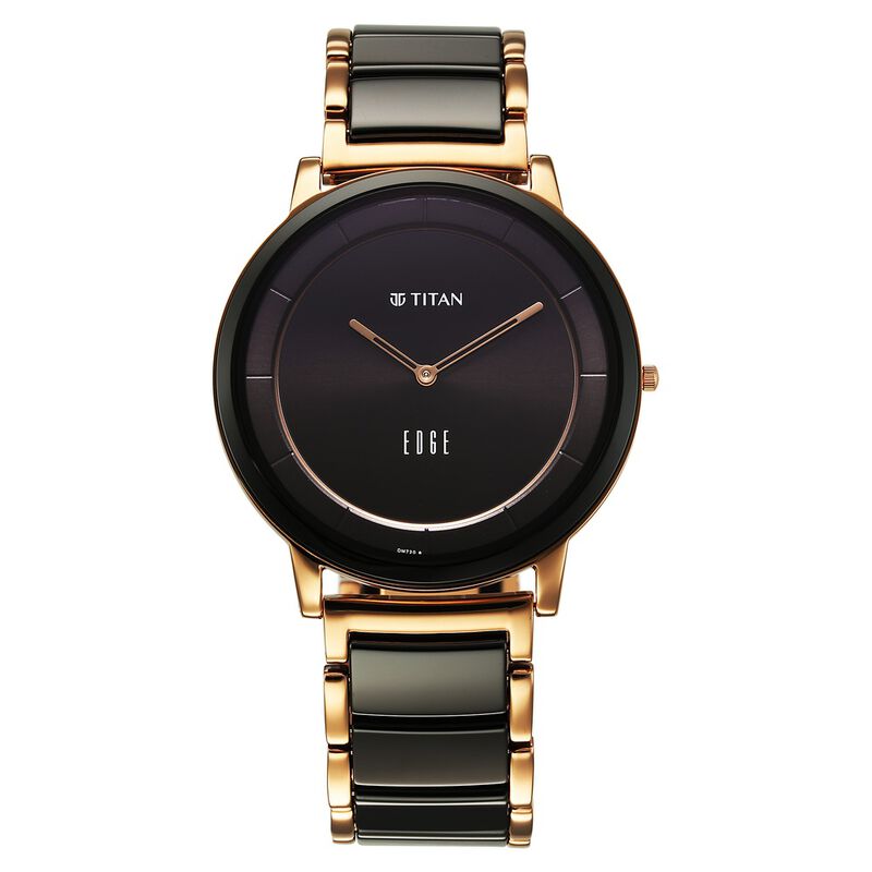 Titan Edge Fusion Quartz Analog Black Dial Black Steel & Ceramic Strap Watch for Men