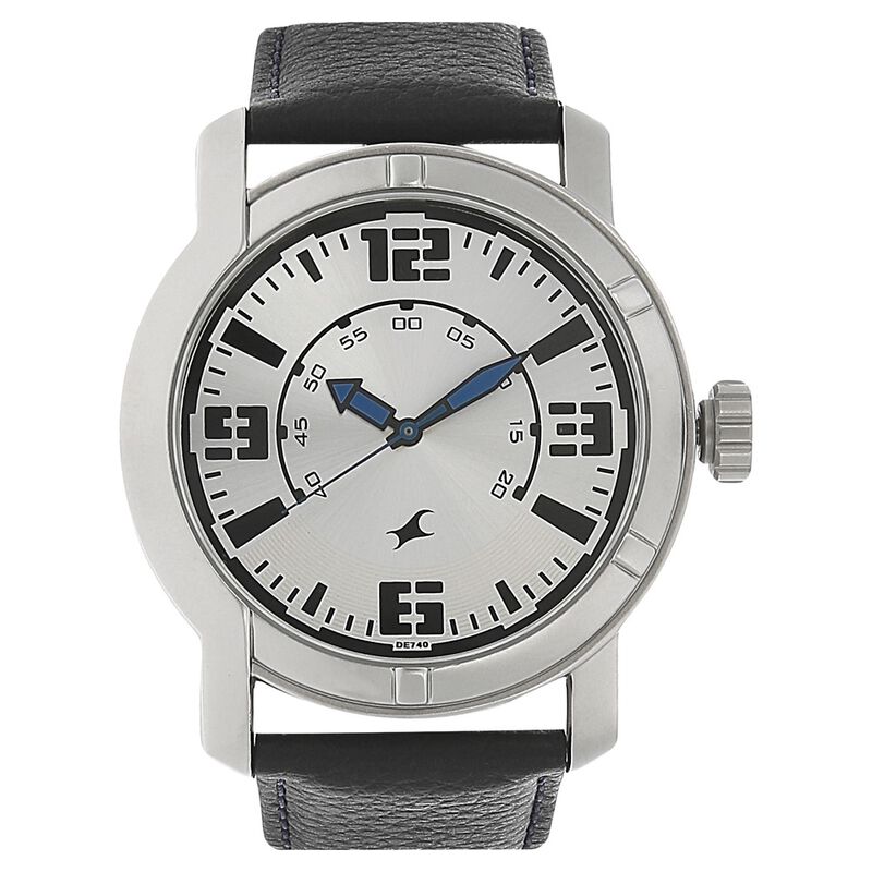 Fastrack Quartz Analog Silver Dial Leather Strap Watch for Guys