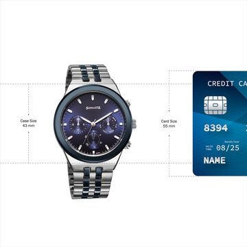 Sonata Eternia Quartz Multifunction Blue Dial Metal Strap Watch For Men