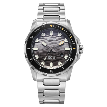 Titan Zero Hour Diver's 100m Analog with Black Dial Silver Stainless Steel Strap Watch for Men