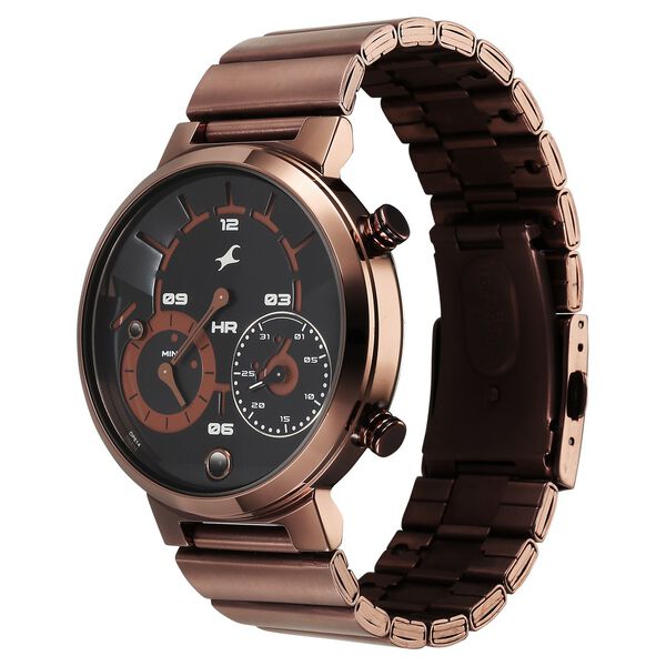 Fastrack Gambit Micromotor Black Dial Brown Metal Strap Analog Watch for Guys - image number 3