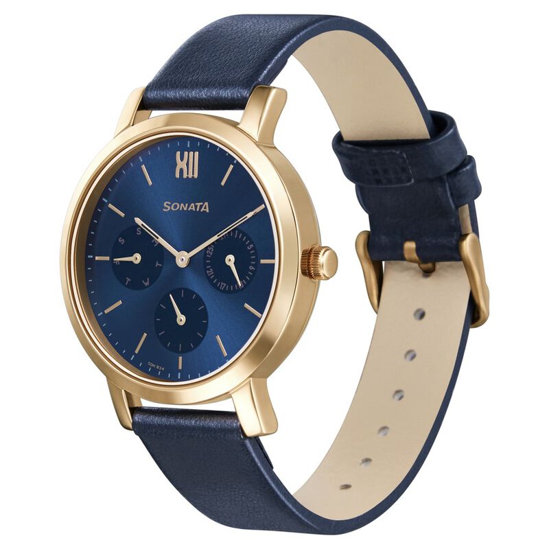 Sonata Multifunctions Blue Dial Women Watch With Leather Strap - image number 2