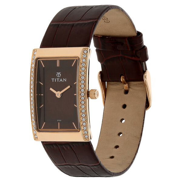 Titan Quartz Analog Brown Dial Leather Strap Watch for Women - image number 1