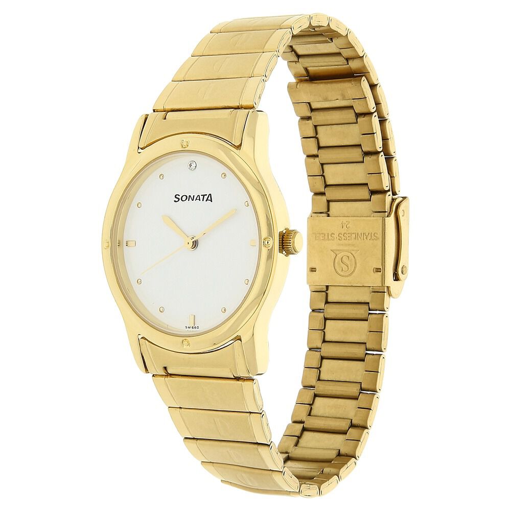 Buy Online Sonata Quartz Analog White Dial Stainless Steel Strap
