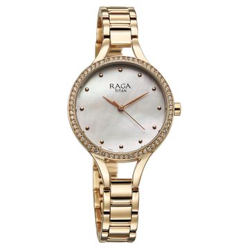 Titan Raga Showstopper Quartz Analog Mother Of Pearl Dial Metal Strap Watch For Women