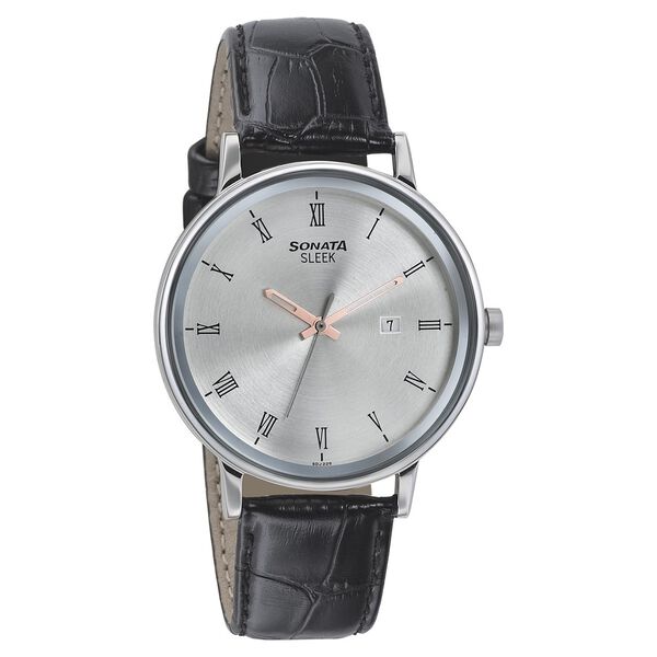 Sonata Quartz Analog Silver Dial Leather Strap Watch for Men - image number 0