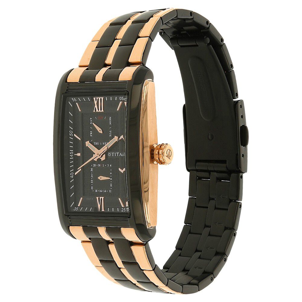 Buy Online Titan Regalia Rome Black Dial Quartz Multifunction Stainless Steel Strap watch for Men 1724km02 Titan