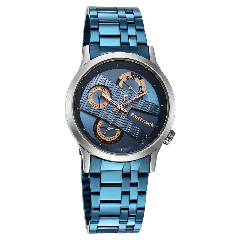 Fastrack Exuberant Quartz Analog Blue Dial Metal Strap Watch for Guys - image number 1