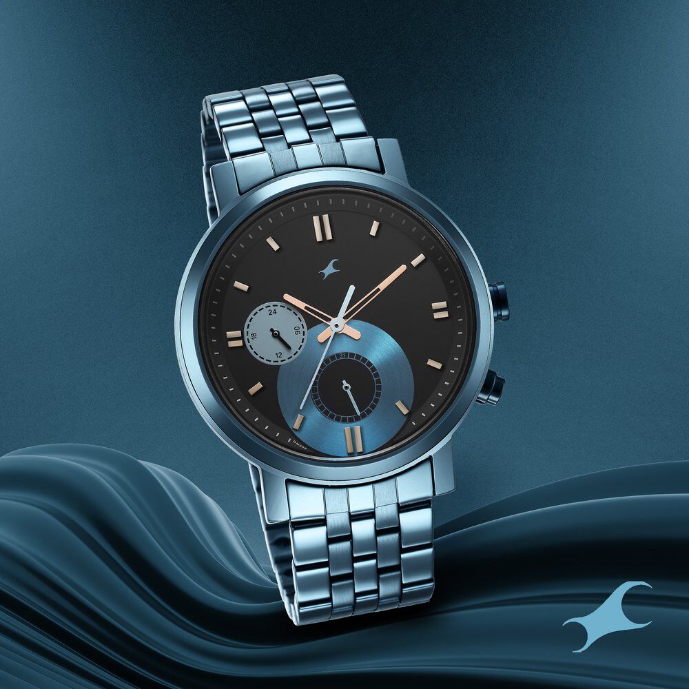 Fastrack Tick Tock Quartz Multifunction Black Dial Metal Strap Watch for Guys - image number 0