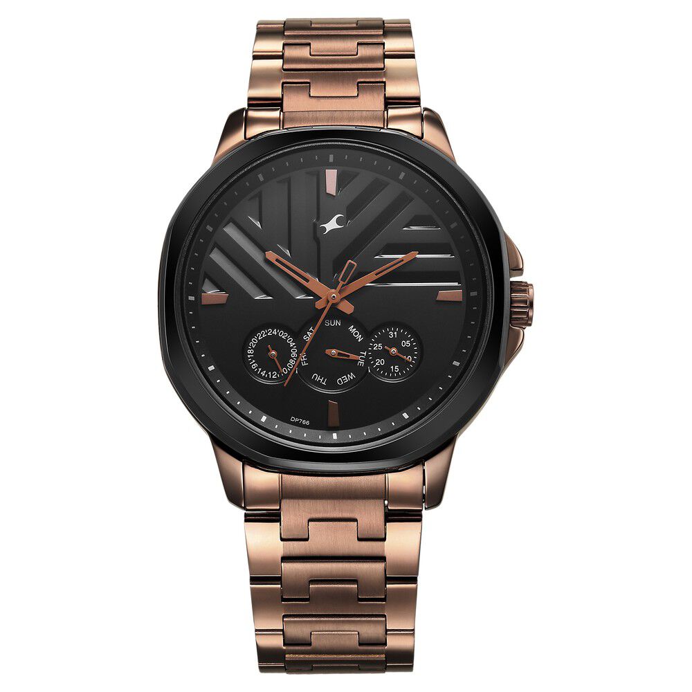 Buy Online Fastrack Fleek Quartz Multifunction Black Dial Brown ...