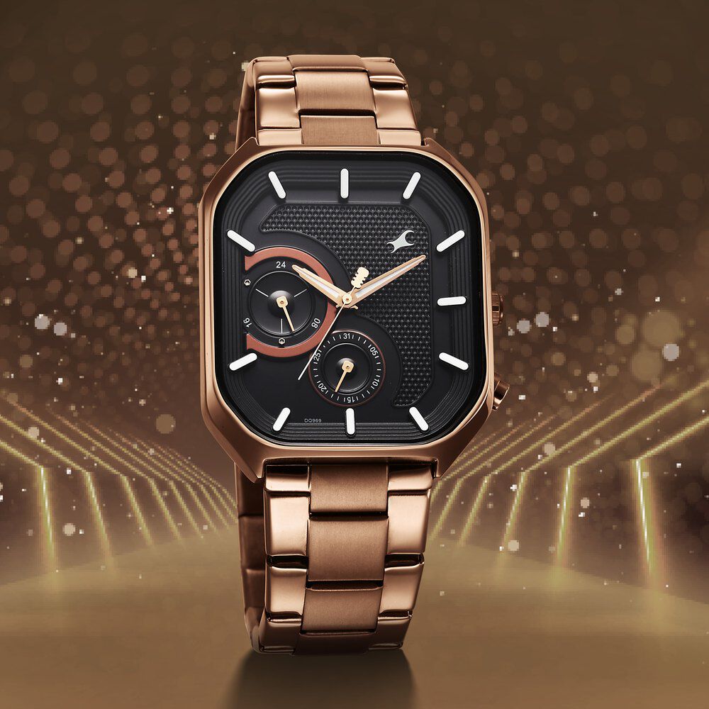 Buy Online Fastrack Groove Multifunction Black Dial Metal Strap Guy's ...