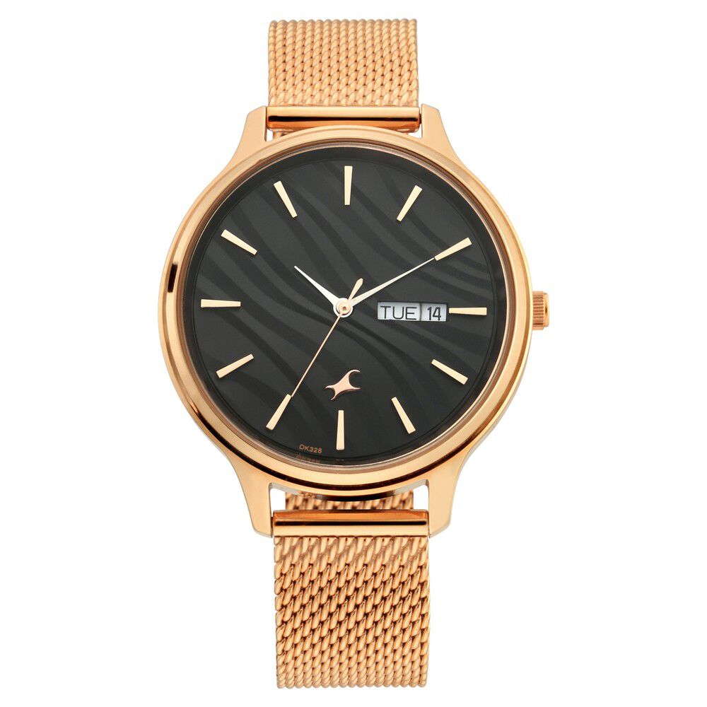 Fastrack Ruffles Quartz Analog with Day and Date Black Dial Stainless Steel Strap Watch for Girls - image number 2