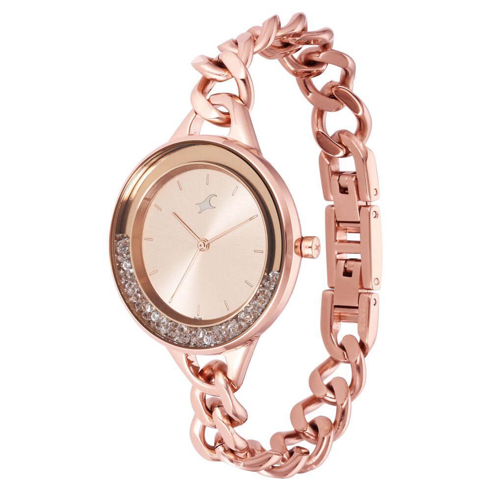 Fastrack Glitch Quartz Analog Rose Gold Dial Metal Strap Watch for Girls - image number 2