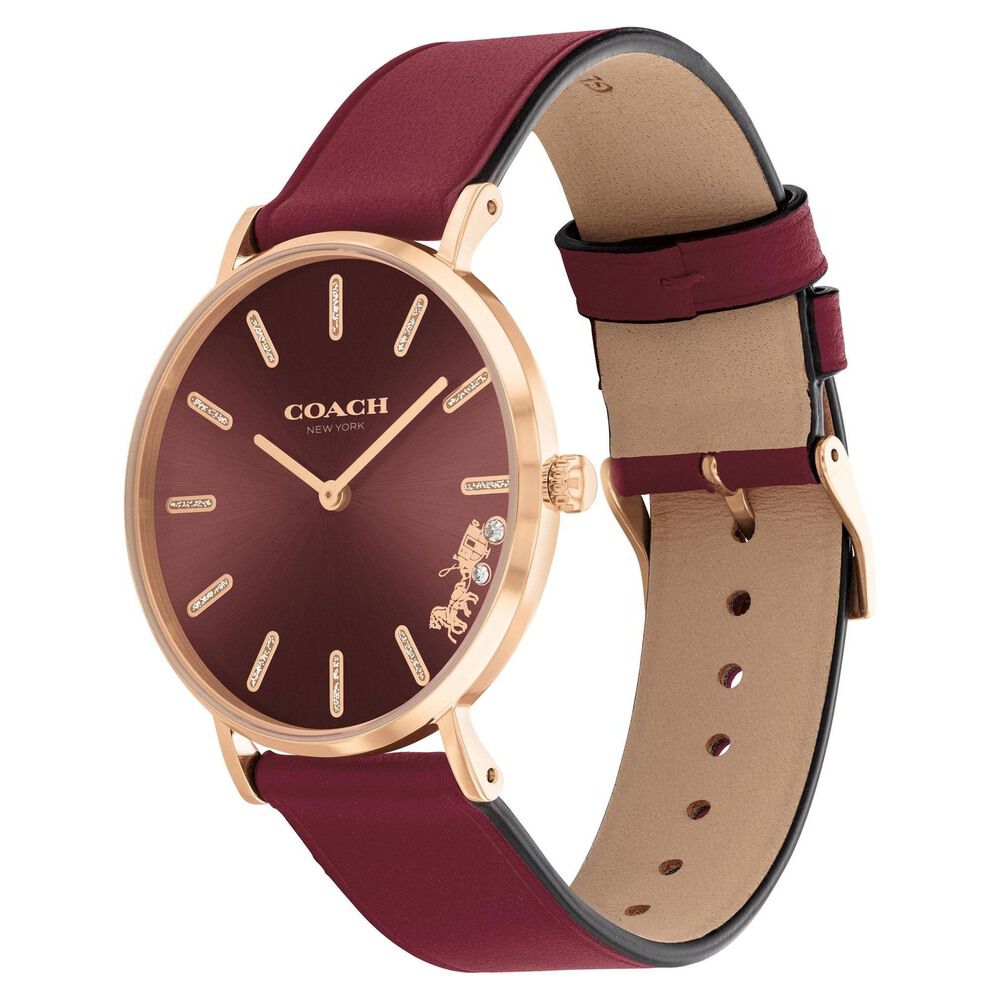 Coach Quartz Analog Red Dial Leather Strap Watch for Women