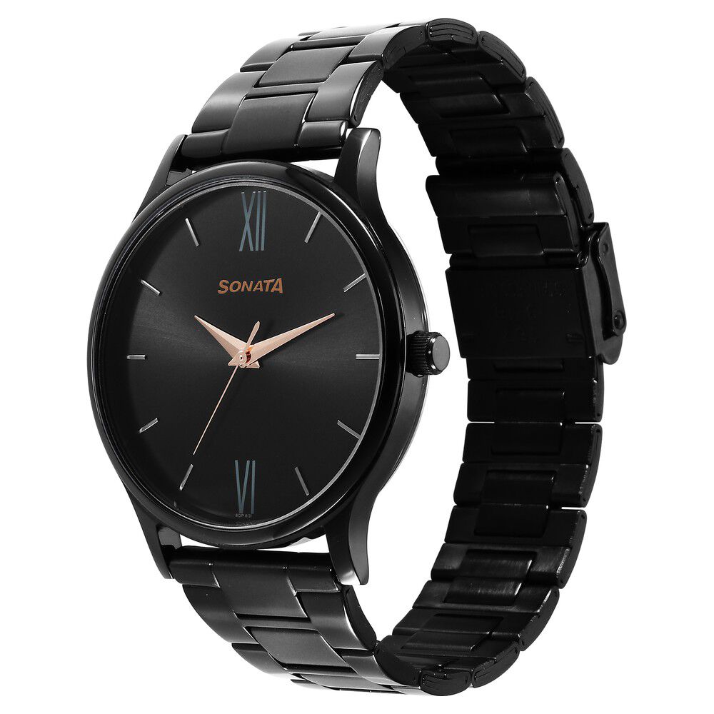 Sonata Aspire Quartz Analog Black Dial Stainless Steel Strap Watch for Men - image number 2