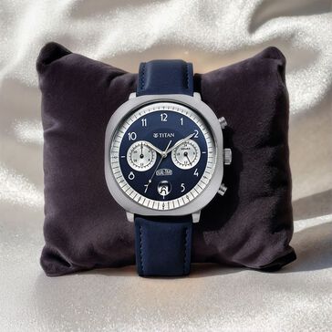 Titan Timeless Treasures Quartz Analog Dual Time Blue Dial With Blue Color Leather Strap Watch For Men