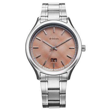 Titan Palette Of Time Quartz Analog with Date Orange Dial Stainless Steel Strap Watch For Men