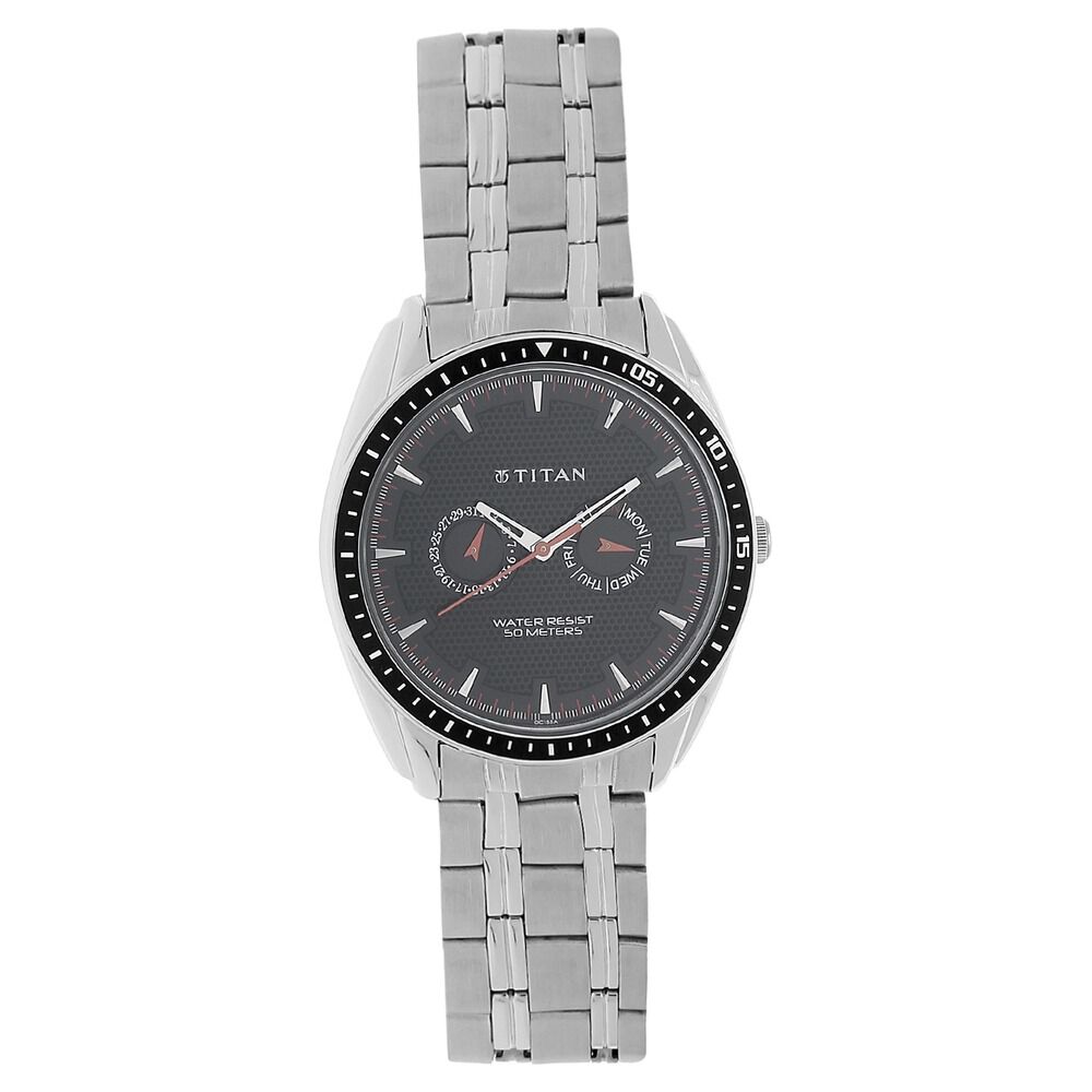Black Dial Silver Stainless Steel Strap Watch