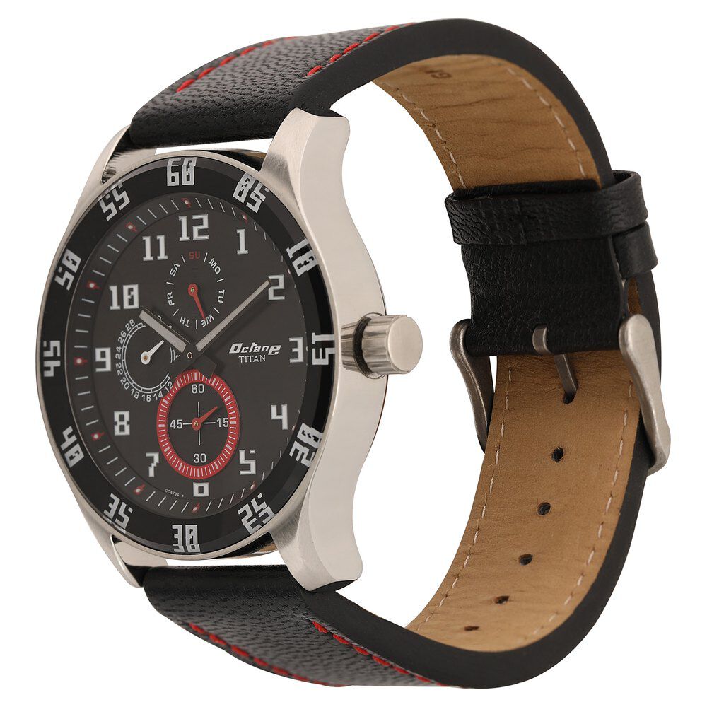 Titan Octane Black Dial Quartz Multifunction Leather Strap watch for Men