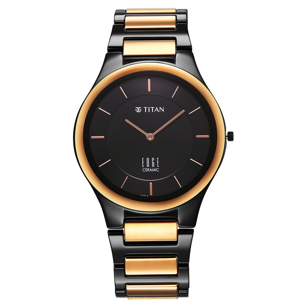 Titan Edge Ceramic Midnight Gold Black Dial Analog Watch for Men