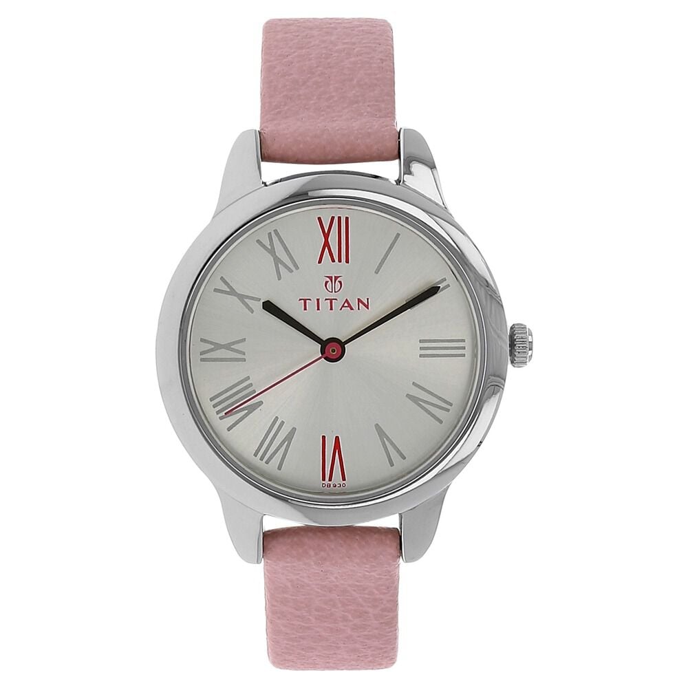 Buy Online Titan Quartz Analog Silver Dial Pink Leather Strap Watch For ...