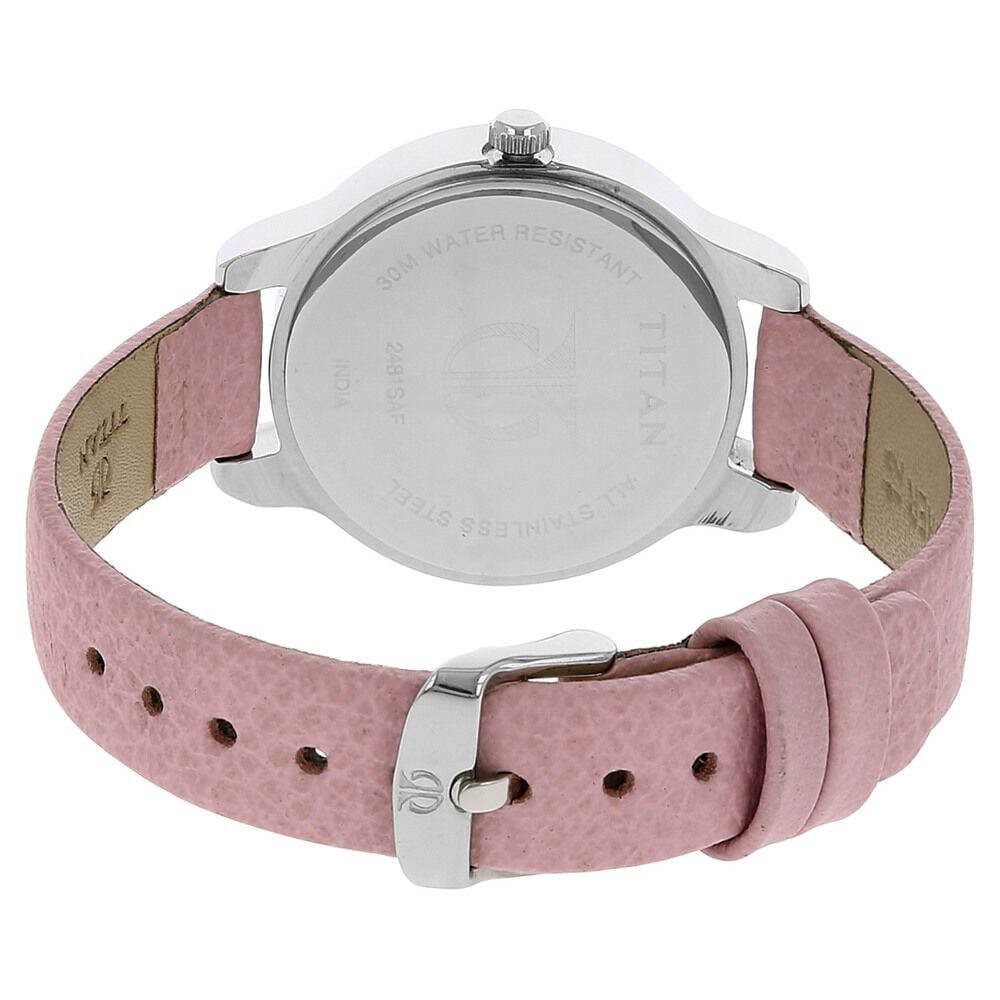 Buy Online Titan Quartz Analog Silver Dial Pink Leather Strap Watch For ...
