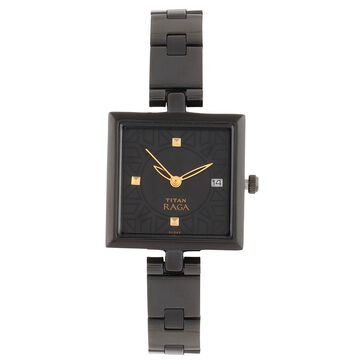 Titan Quartz Analog with Date Black Dial Stainless Steel Strap Watch for Women