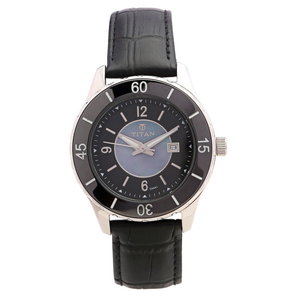 Black Dial Leather Strap Watch