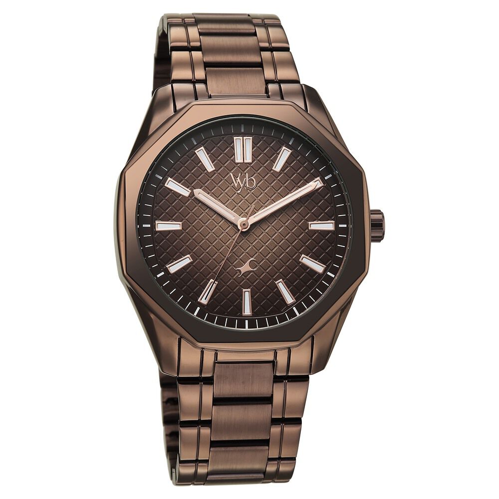 Vyb Quest By Fastrack Quartz Analog Brown Dial Brown Metal Strap Watch For Guys-picture-22