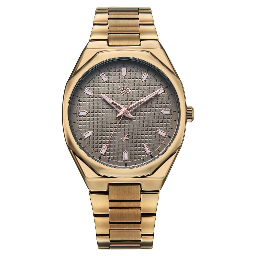 Vyb Nimbus By Fastrack Quartz Analog Grey Dial Brown Metal Strap Watch For Guys-image-33