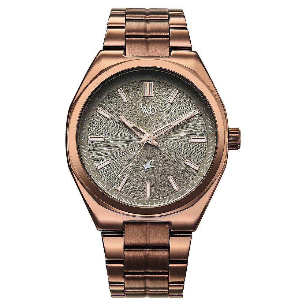 Vyb Aviator By Fastrack Quartz Analog Beige Dial Brown Stainless Steel Strap Watch For Guys-image-6