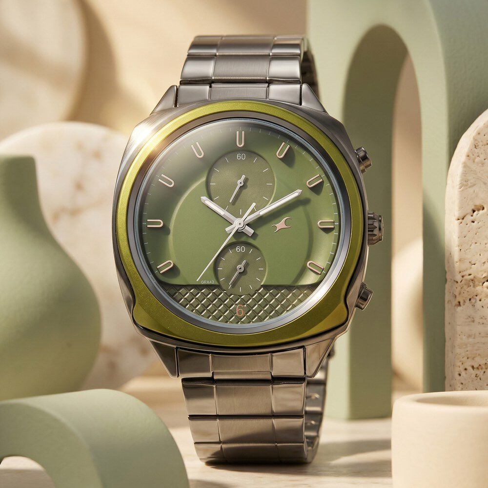Fastrack Gelato Gunmetal chronograph watch with Pista green dial for Guys-image-16