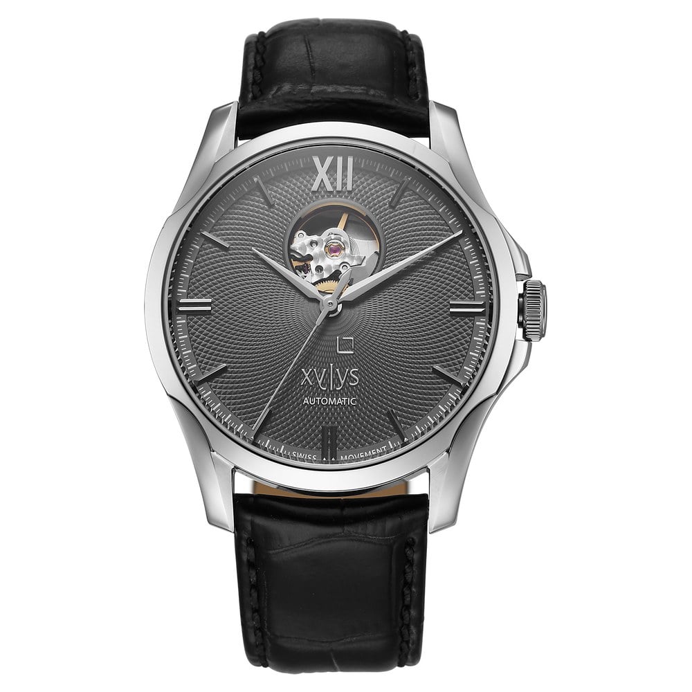 Buy Online Xylys Automatic Analog Grey Dial Black Leather Strap