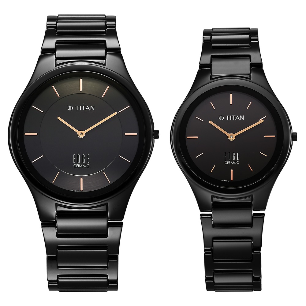 Buy Online Titan Edge Pair Black Dial Analog Ceramic Strap watch