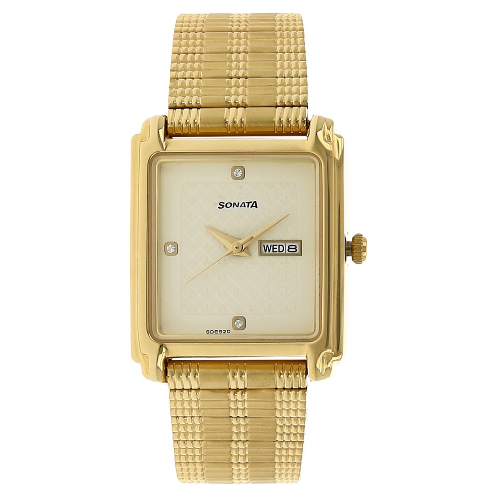 Buy Online Sonata Quartz Analog with Day and Date Champagne Dial