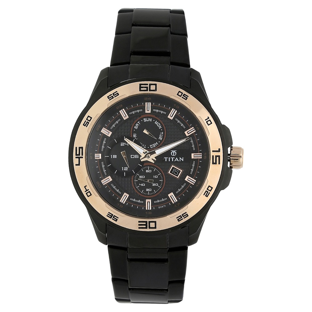 Buy Online Titan Quartz Multifunction Black Dial Stainless Steel