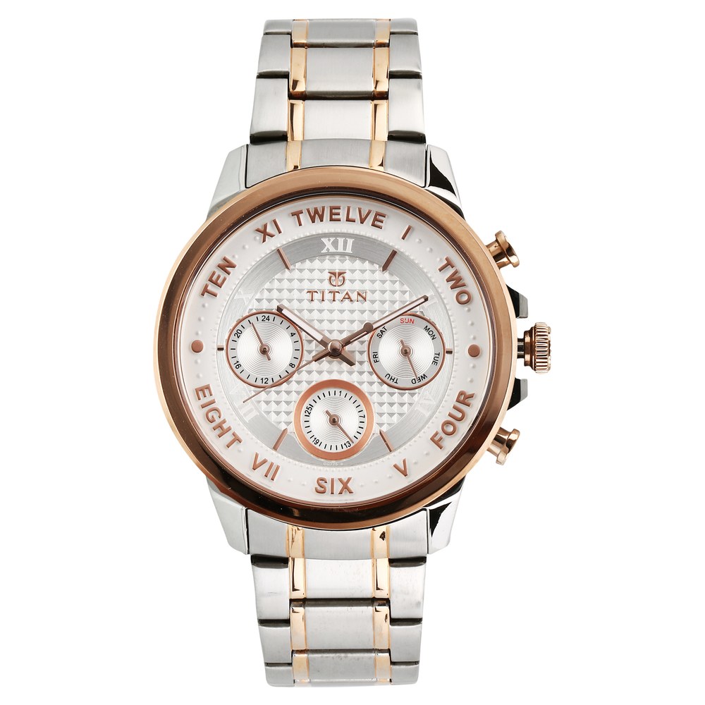 Buy Online Titan Regalia Sovereign White Dial Quartz Multifunction Stainless Steel Strap watch for Men 1747km01 Titan