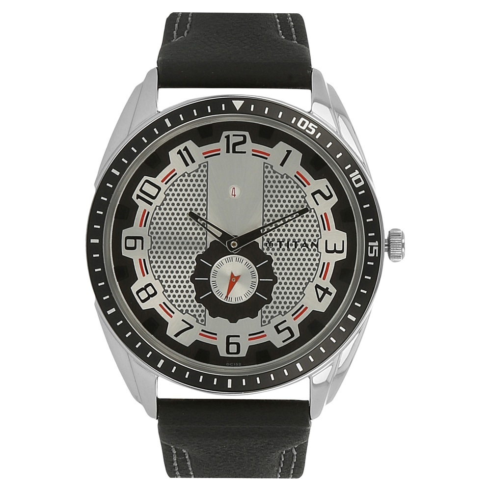 Buy Online Titan Quartz Analog Silver Dial Leather Strap Watch for