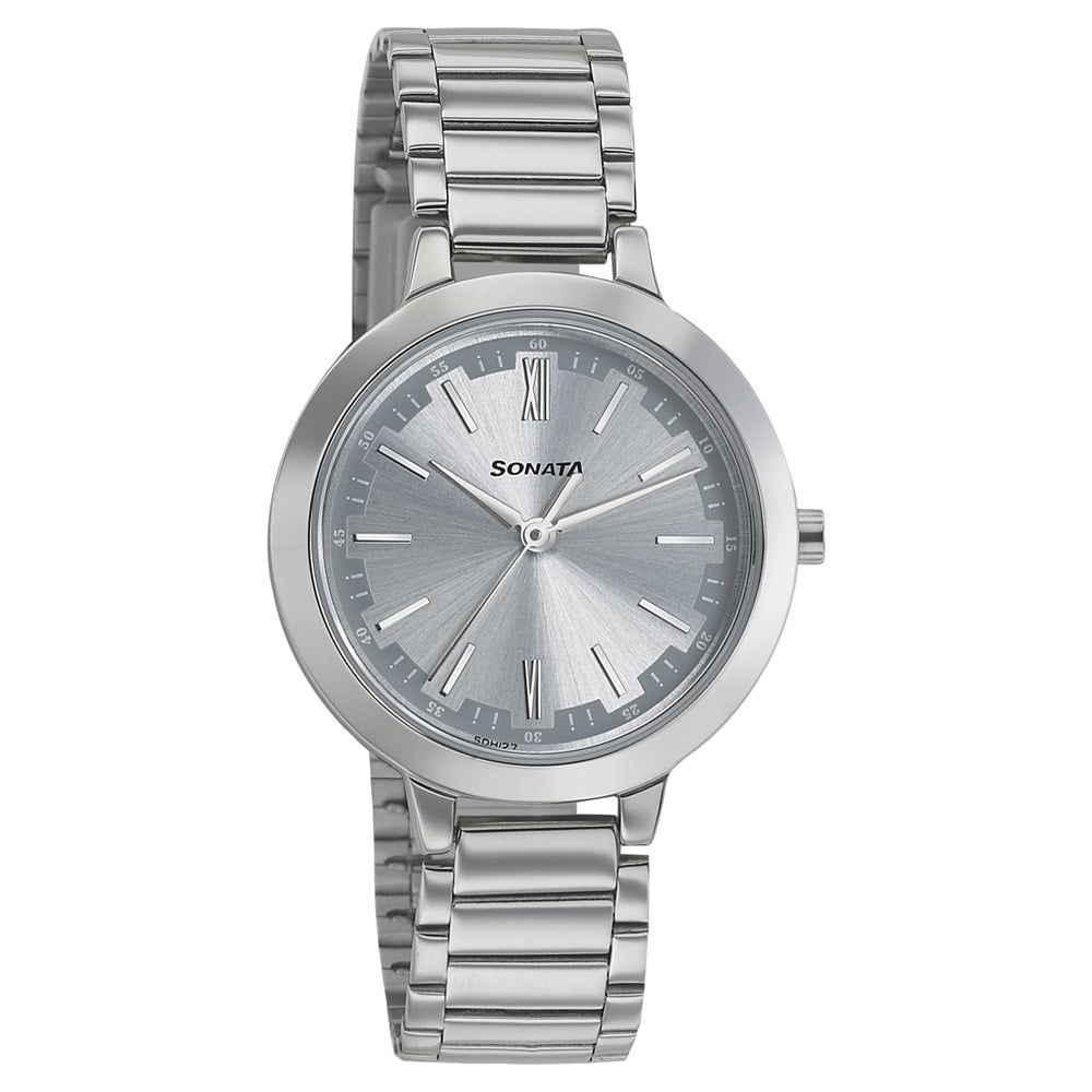 Buy Online Sonata Steel Daisies Silver Dial Women Watch With