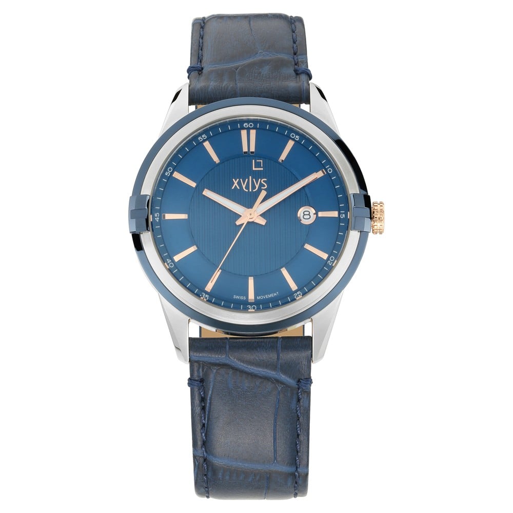 Buy Online Xylys Quartz Analog with Date Blue Dial Leather Strap
