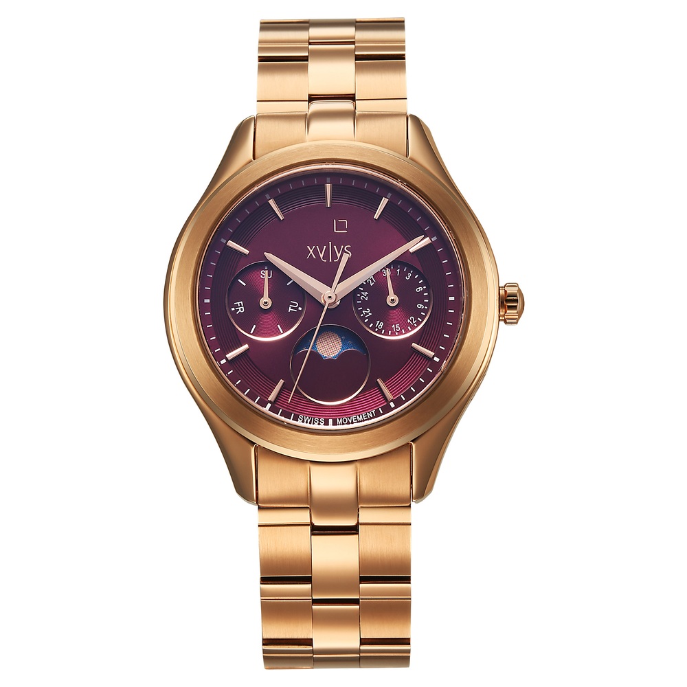 新品☆JEWEL JKT(M)ブラウン&ピンク Buy Online Xylys Swiss Quartz Maroon Dial Rose Gold Stainless