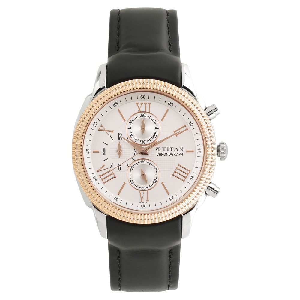 Buy Online Titan Chrono Classic White Dial Chronograph Leather Strap watch for Men 1489kl03 Titan