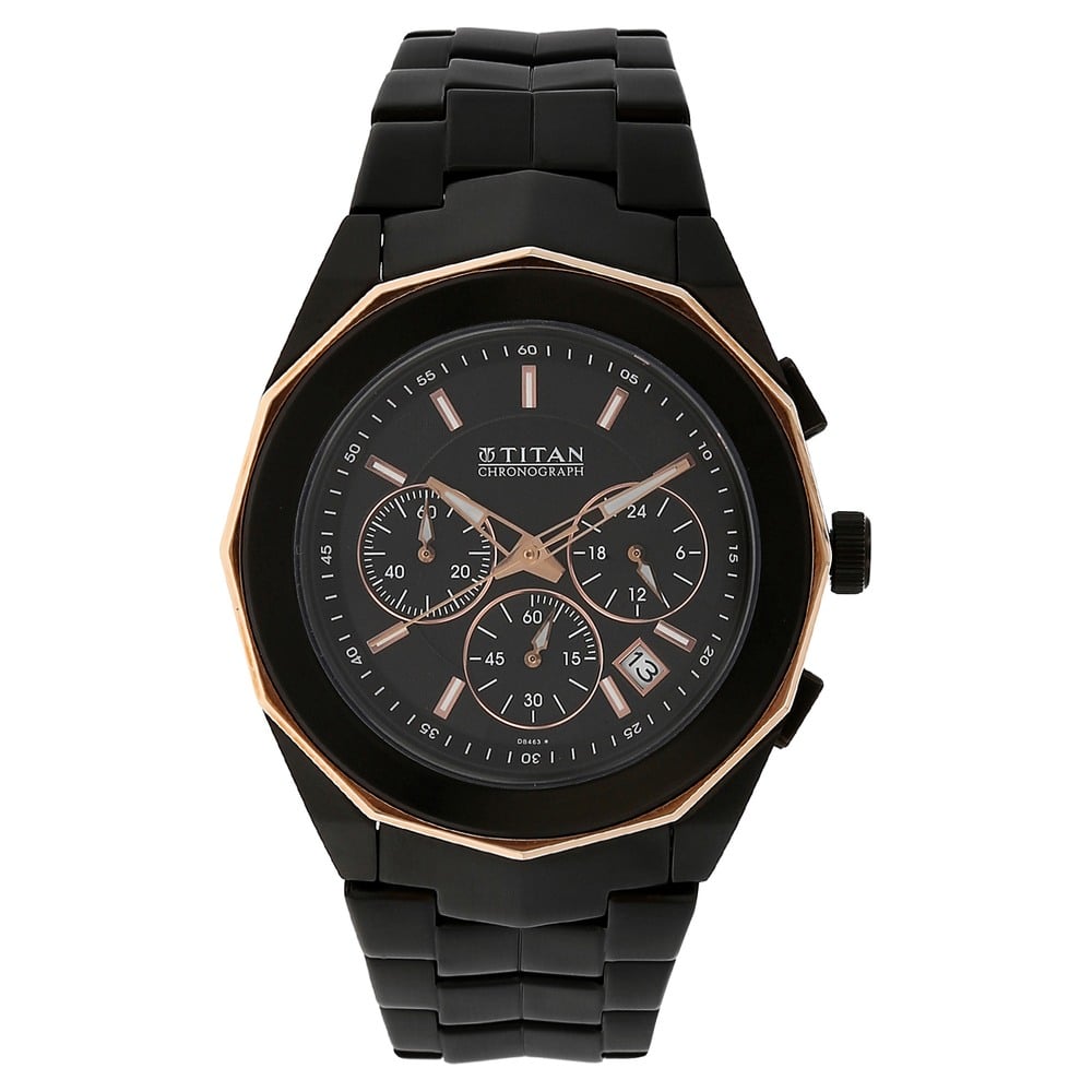 Buy Online Titan Quartz Chronograph Black Dial Stainless Steel