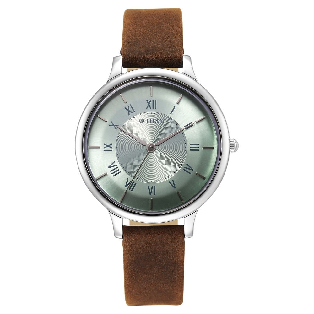 Buy Online Titan Workwear Quartz Analog Silver Dial Brown Leather