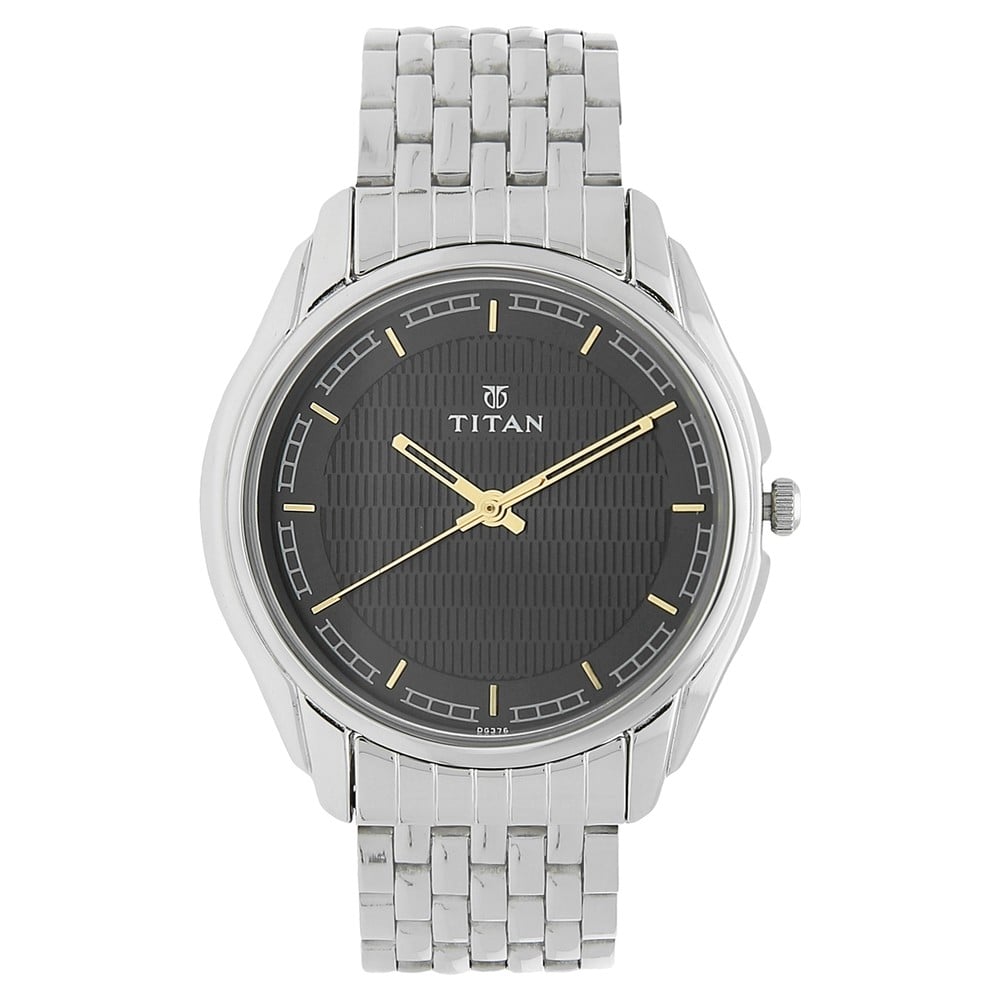 Buy Online Titan Quartz Analog Black Dial Stainless Steel Strap