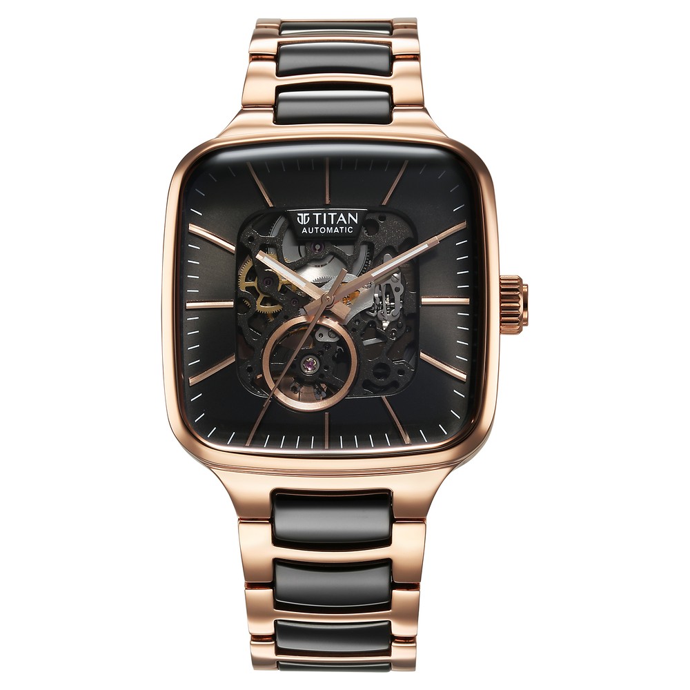 Buy Online Titan Ceramic Fusion Automatic Square Black Dial Rose Gold